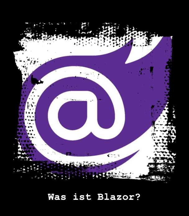 Blazor Logo mit der Frage "Was ist Blazor?"